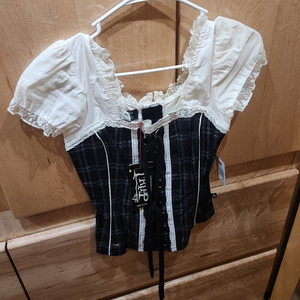 NWT Hot Topic Black with Stripe Corset Top Juniors Small